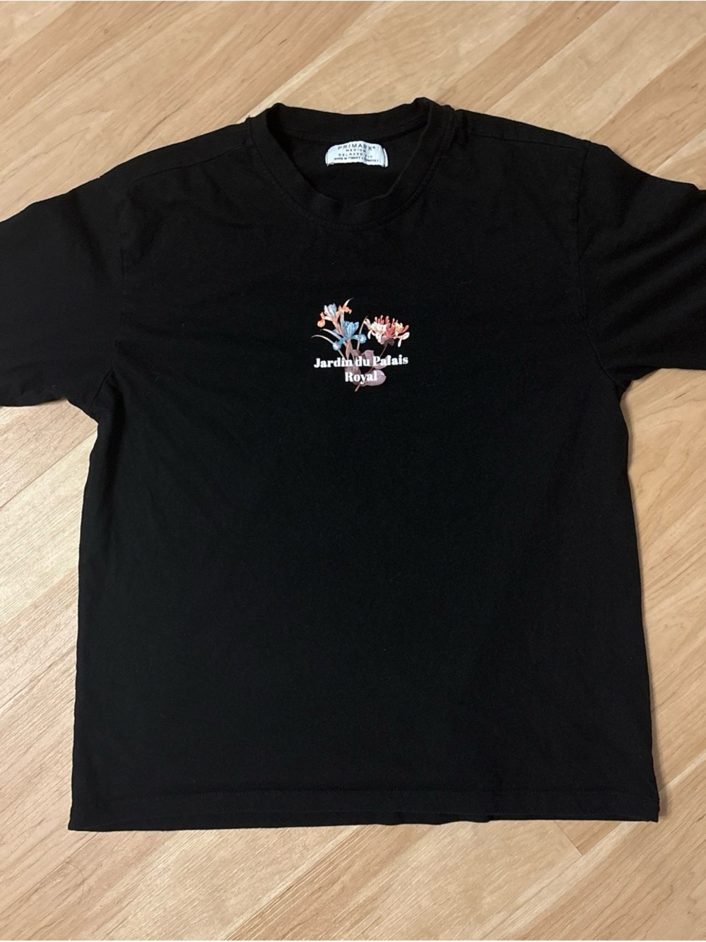 Primark Black Short-Sleeve Tee with Floral Chest Print